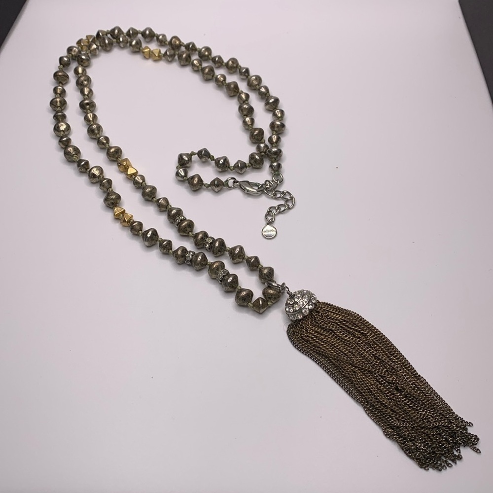 Stella & Dot‎ Milana Tassel necklace 32” metal beads rhinestones